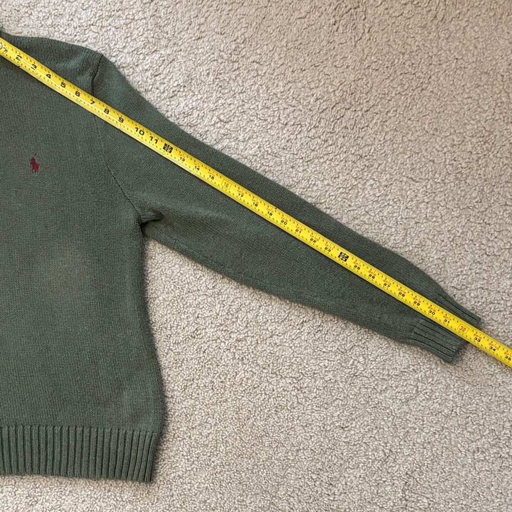 Polo by Ralph Lauren Olive Green Half-Zip Sweater with Red Polo Logo - Picture 7 of 7